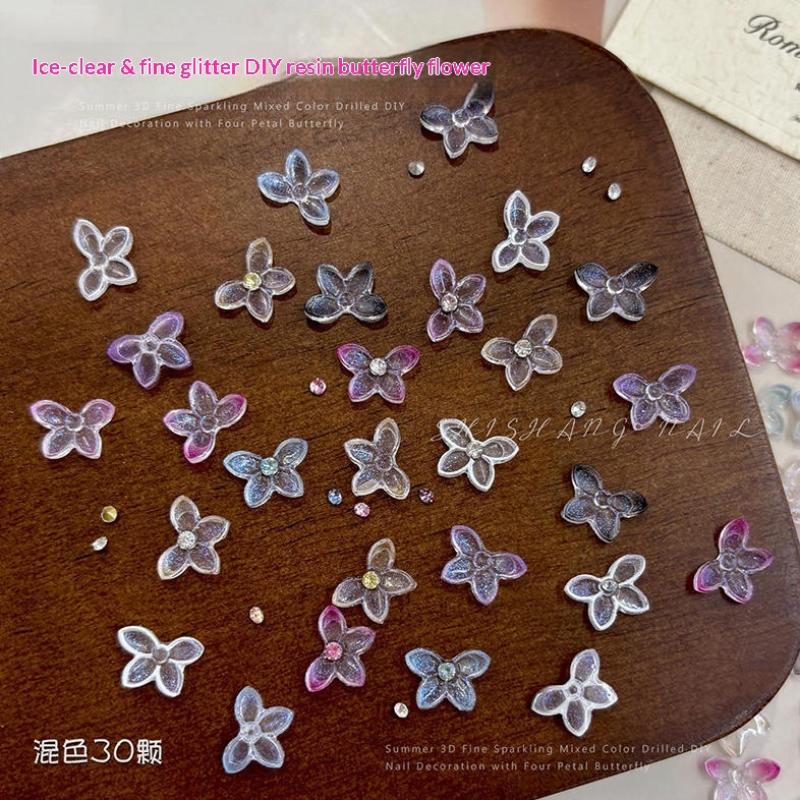Resin Art With Flowers - 3D-Glitzer-Harz-Nagelkunst-Dekorationen 30 Stück Glänzende Strass-Schmetterlings- und