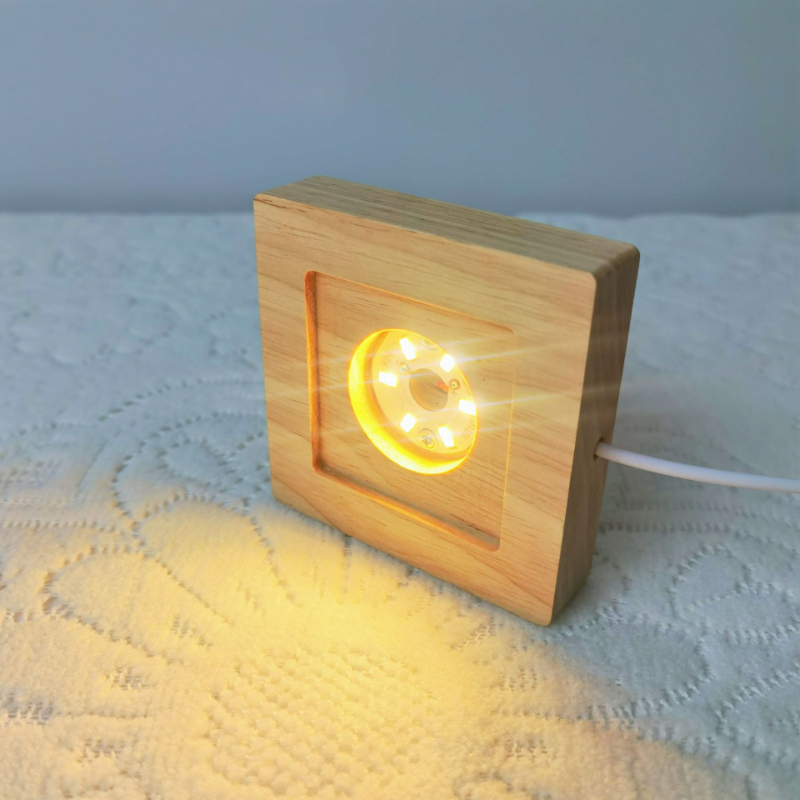 Resin Art Wooden Tray - Quadratische LED-Leuchten Display Basis Holz beleuchtete