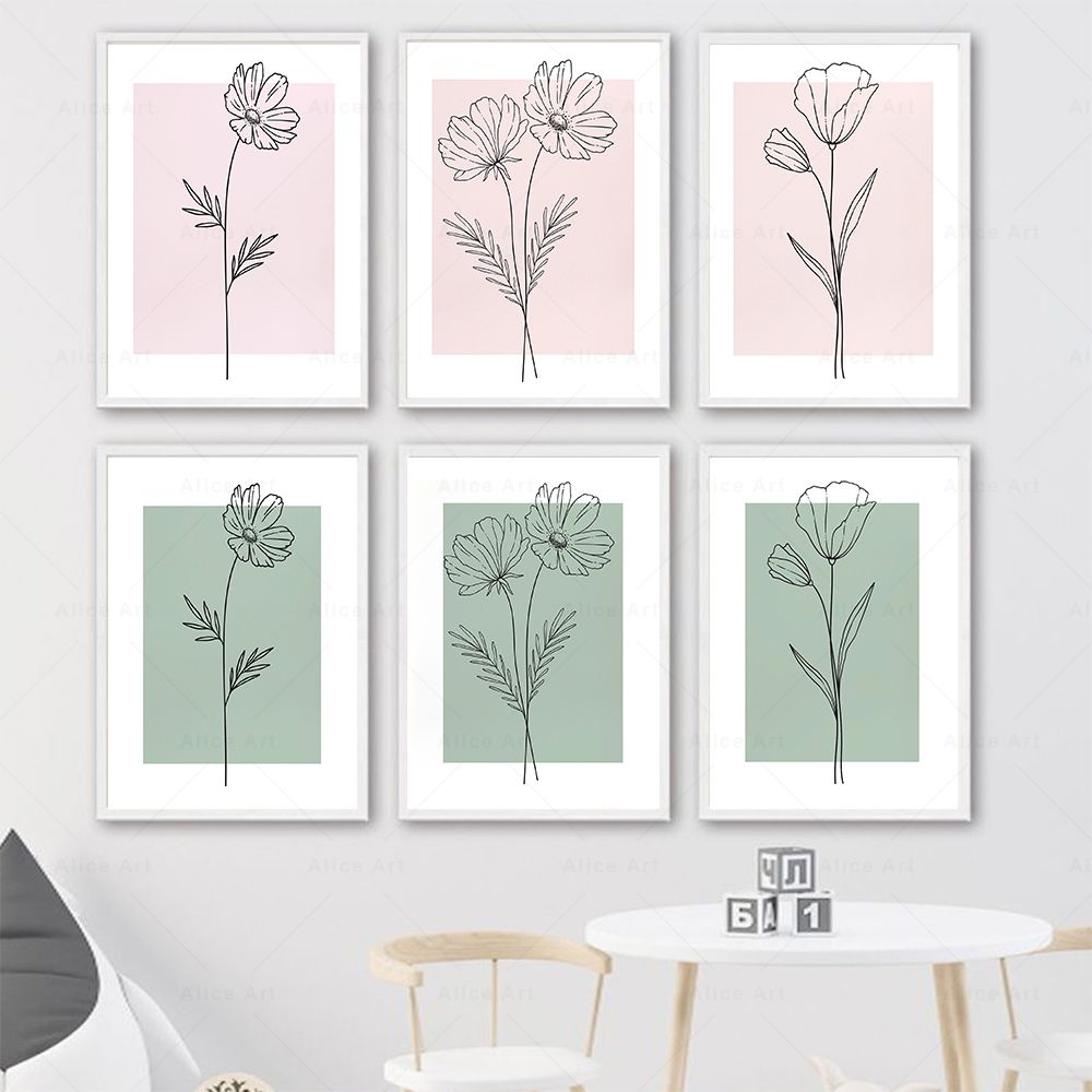 Resin Art With Flowers - Botanische Linienkunst Blumen Rosa Grün Diamantmalerei